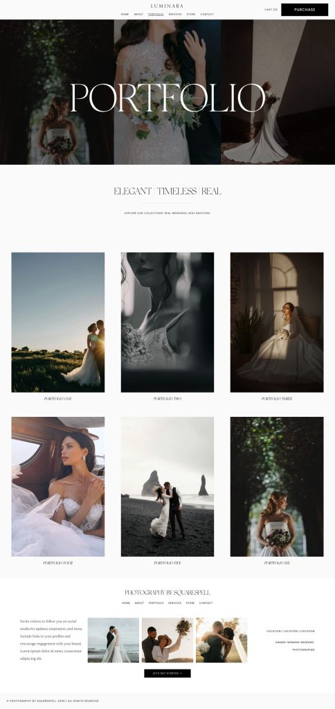 The Portfolio page of the Luminara Squarespace template