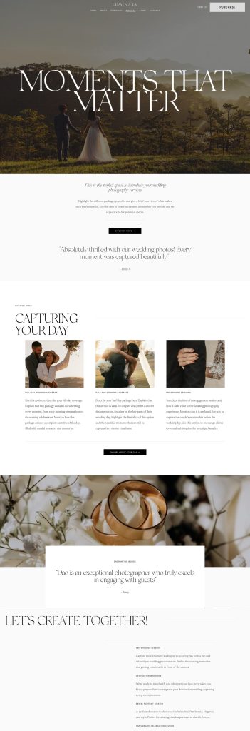 The Services page of the Luminara Squarespace template