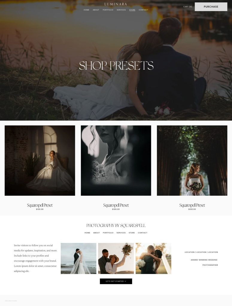 The Store page of the Luminara Squarespace template