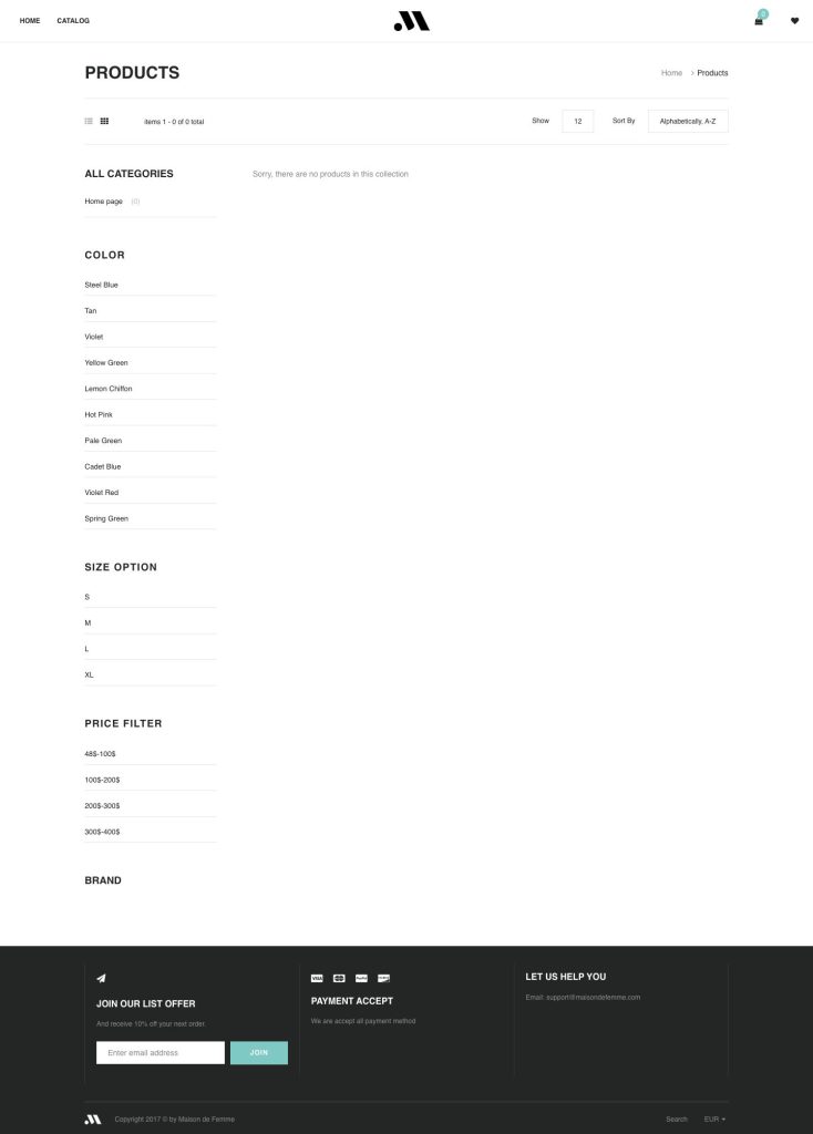 The Catalogue page of the Maison template