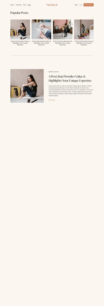 The Blog page of the Marrakesh Squarespace template
