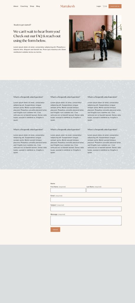 The Contact page of the Marrakesh Squarespace template