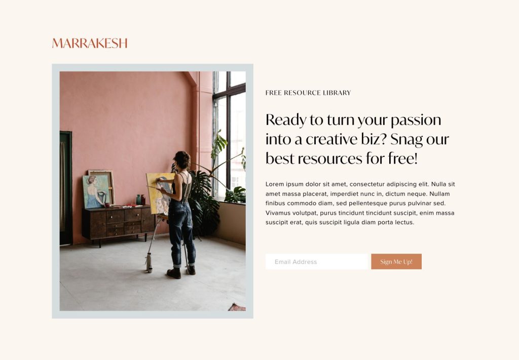 The Freebies page of the Marrakesh Squarespace template