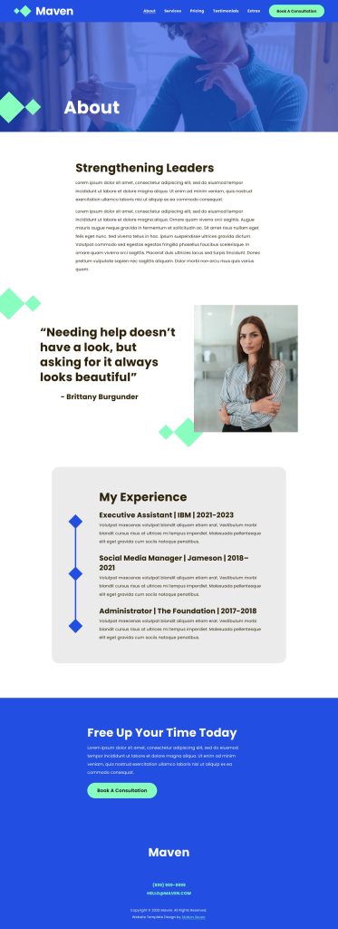 The About page of the Maven Squarespace template