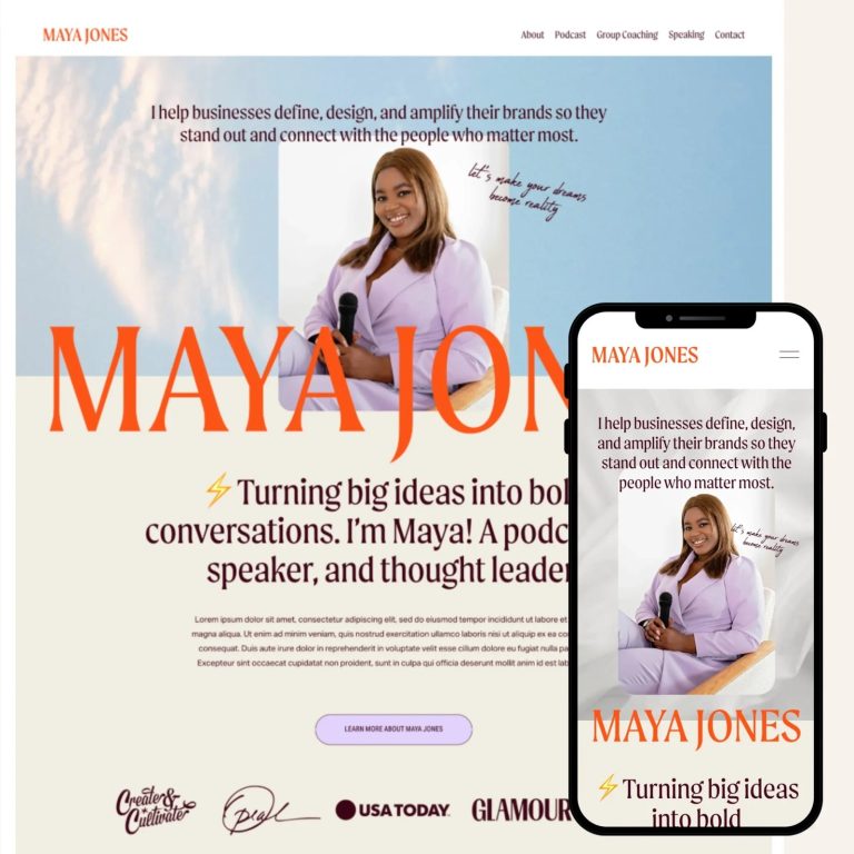 Maya Jones — Squarespace Coaching Template template — preview of its design