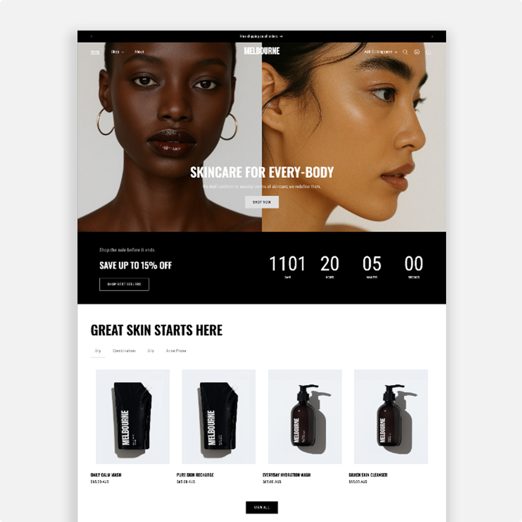 Melbourne Shopify theme by Studio Mayde — the homepage design shown on a desktop screen