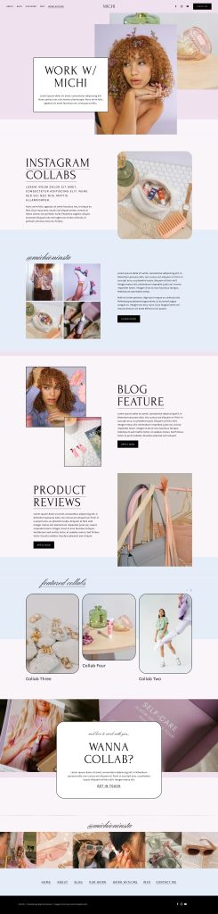 The Michi Work with me page, top to bottom
