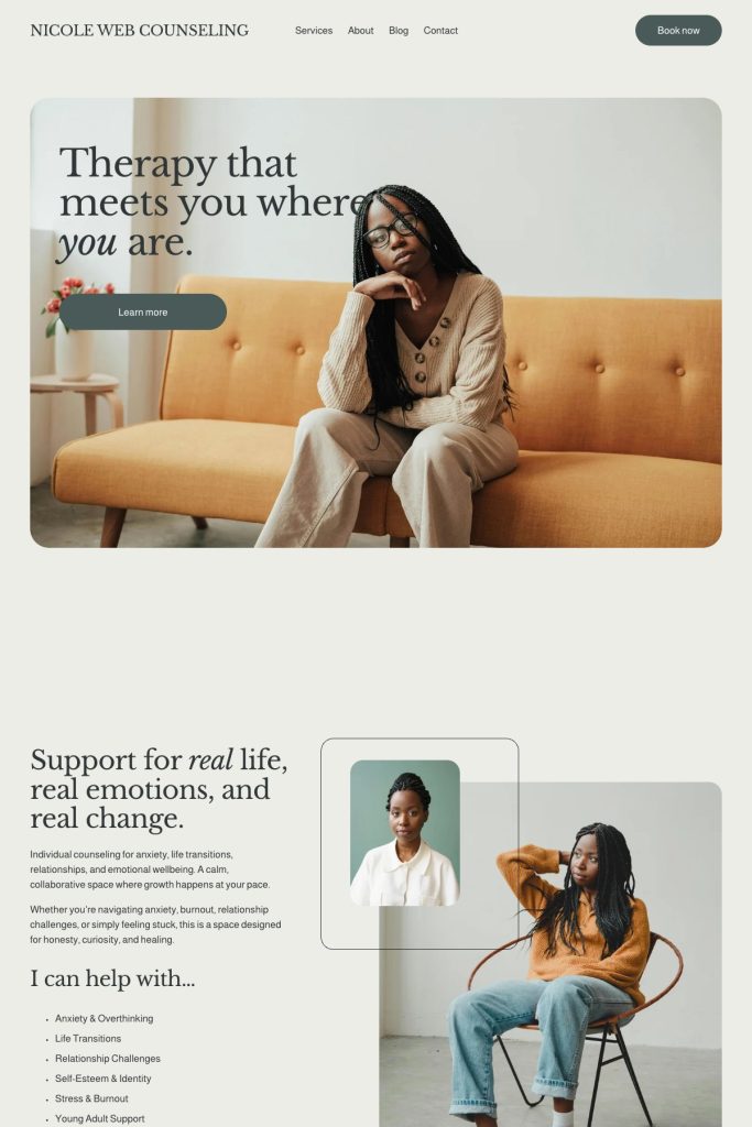 The Nicole template, shown on its live demo