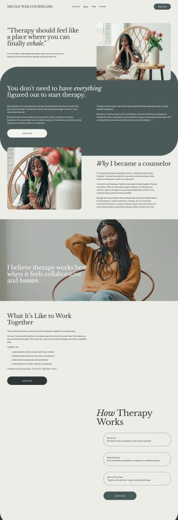 The About page of the Nicole template