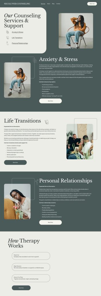 The Services page of the Nicole template