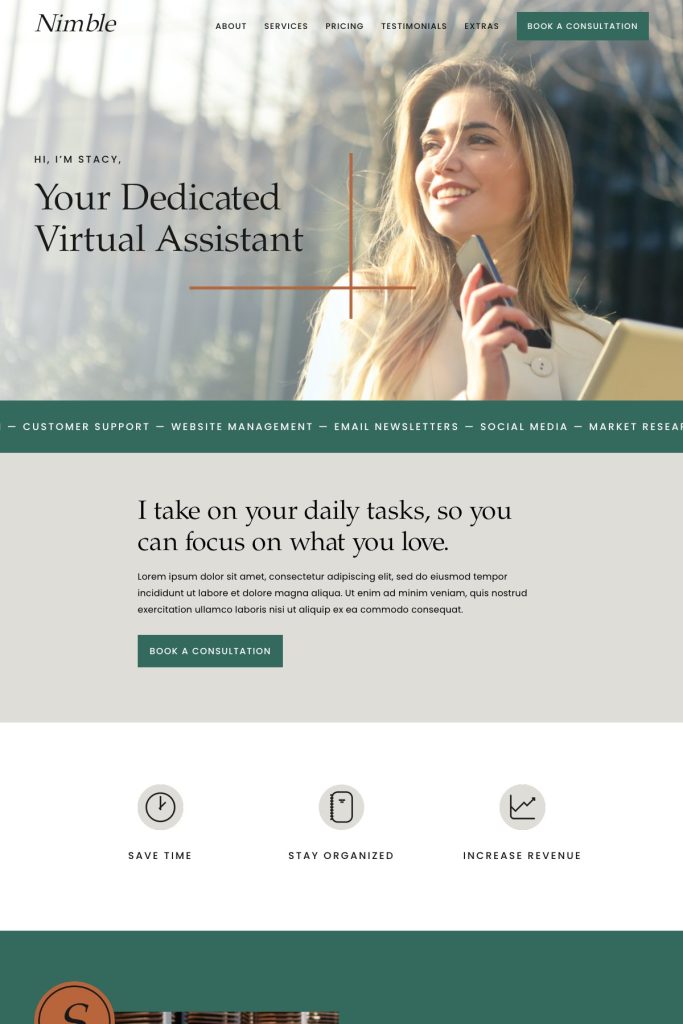 The Nimble Squarespace template, shown on its live demo