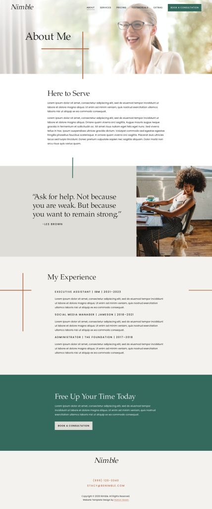 The About page of the Nimble Squarespace template