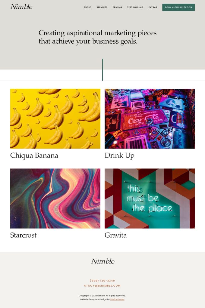 The Portfolio page of the Nimble Squarespace template