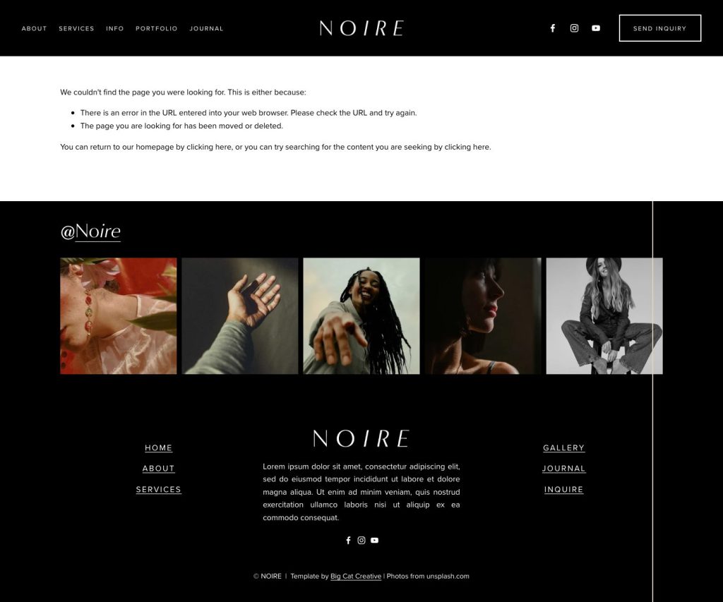 The Noire Contact page, top to bottom