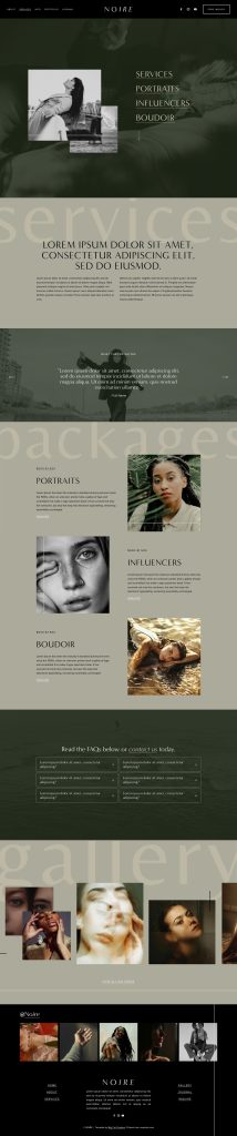 The Noire Services page, top to bottom