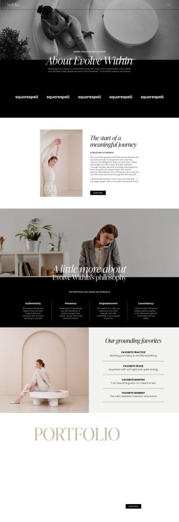 The About page of the Noura Squarespace template