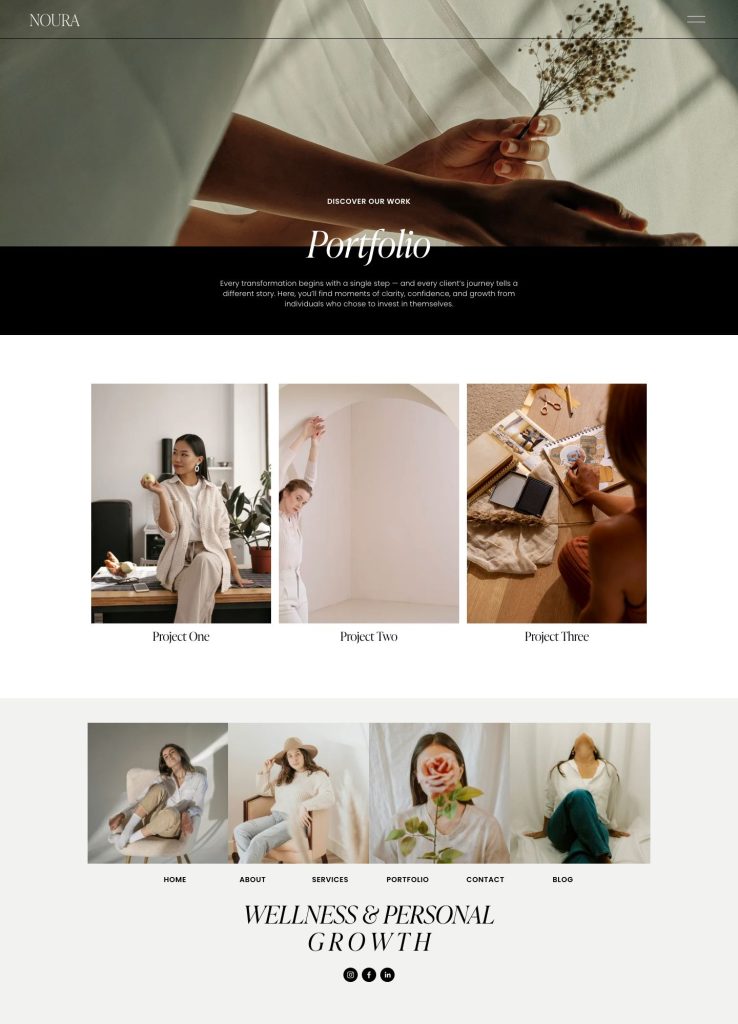 The Portfolio page of the Noura Squarespace template