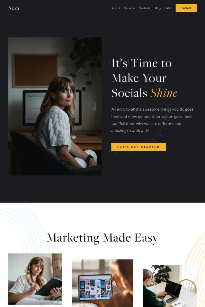 The Nova Squarespace template, shown on its live demo