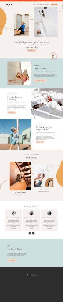 The Nova Home page, top to bottom
