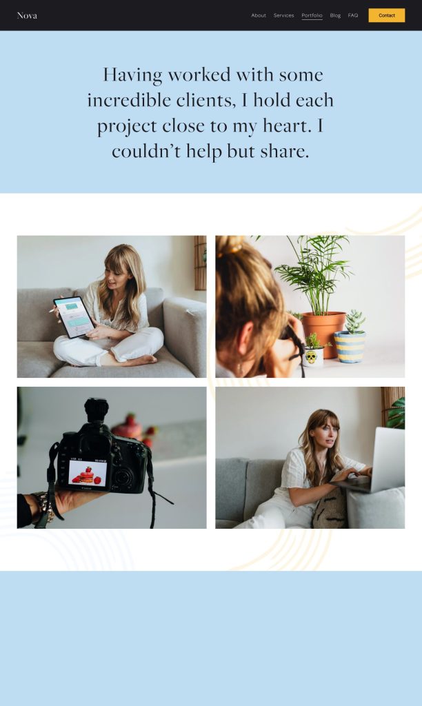 The Portfolio page of the Nova Squarespace template