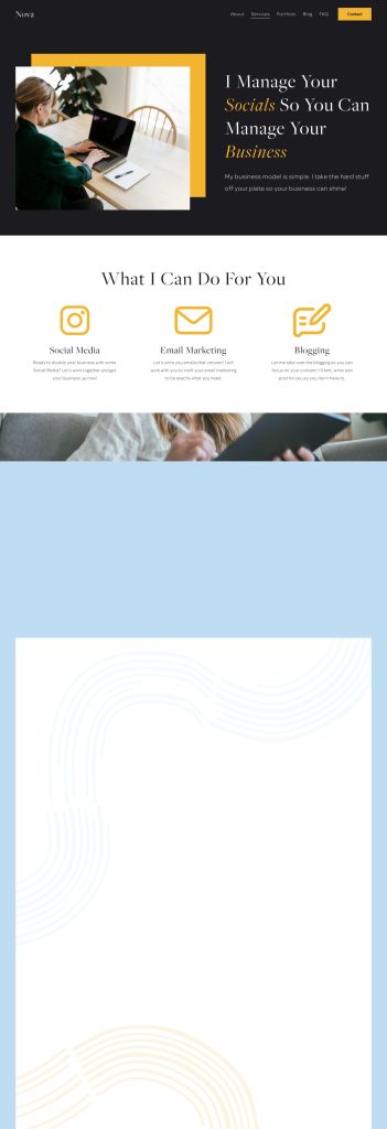The Services page of the Nova Squarespace template