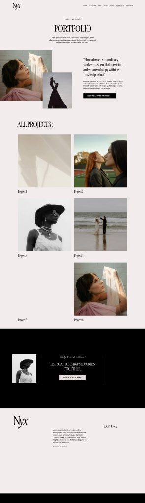 The Nyx Portfolio page, top to bottom