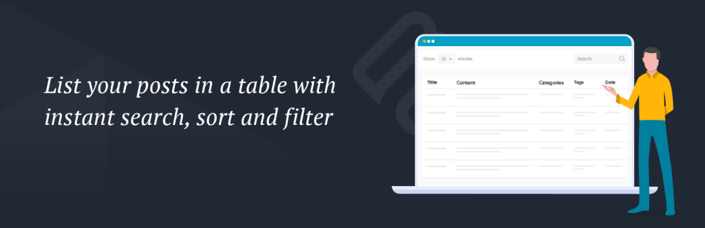 Posts Table with Search & Sort — the official plugin banner from its WordPress.org listing