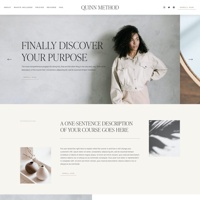 Quinn Course — Squarespace Course Template template — preview of its design