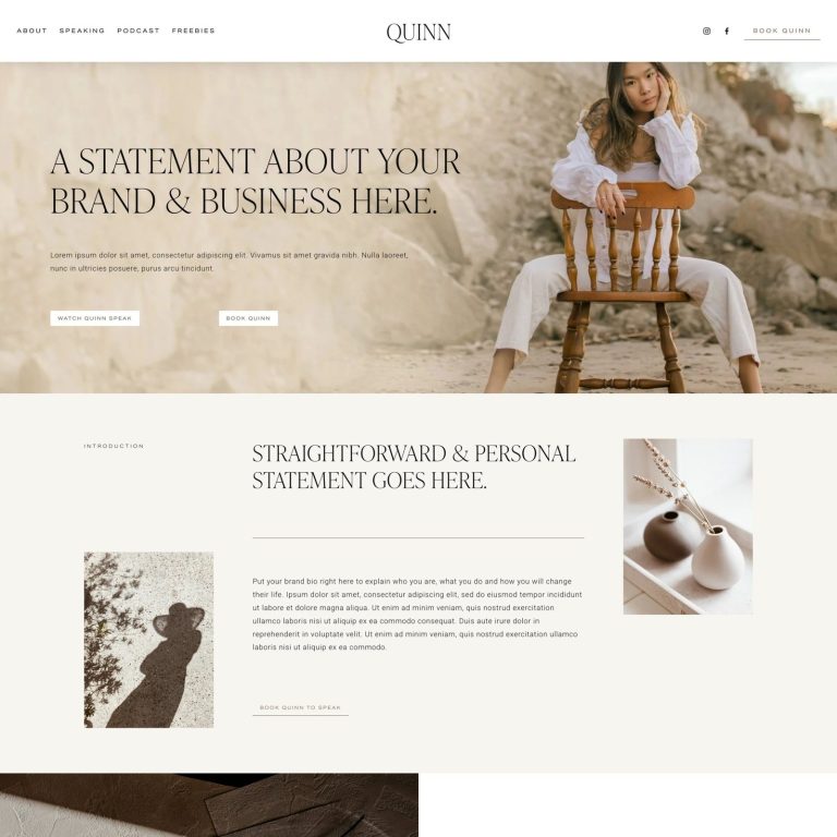 Quinn — Squarespace Personal Brand Template template — preview of its design