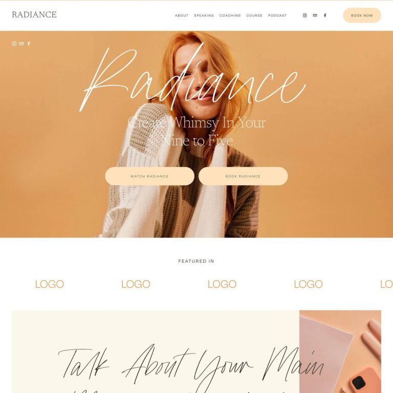 Radiance — Squarespace Coaching Template template — preview of its design