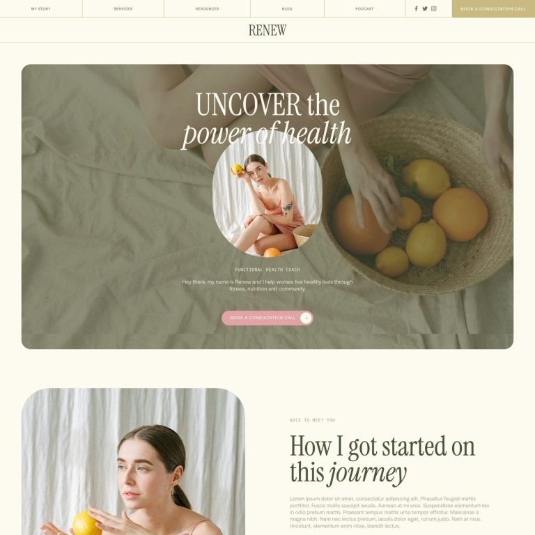 Renew — Squarespace Wellness Template template — preview of its design