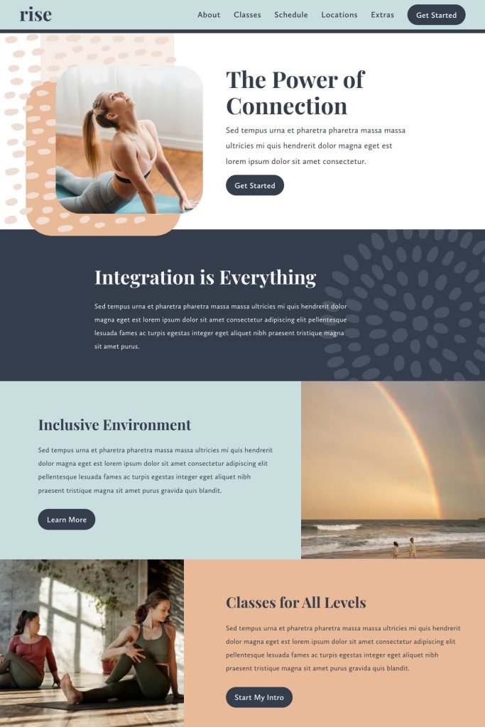 The Rise Squarespace template, shown on its live demo