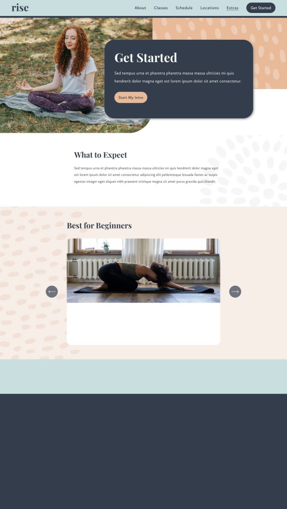 The Get Started page of the Rise Squarespace template