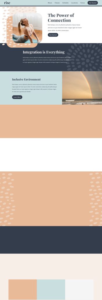 The Home page of the Rise Squarespace template