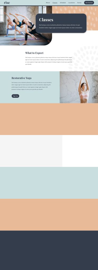 The Our Classes page of the Rise Squarespace template