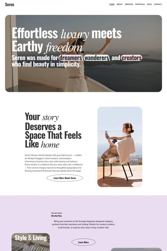 The Seren template, shown on its live demo