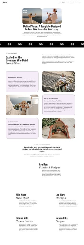The About page of the Seren Squarespace template