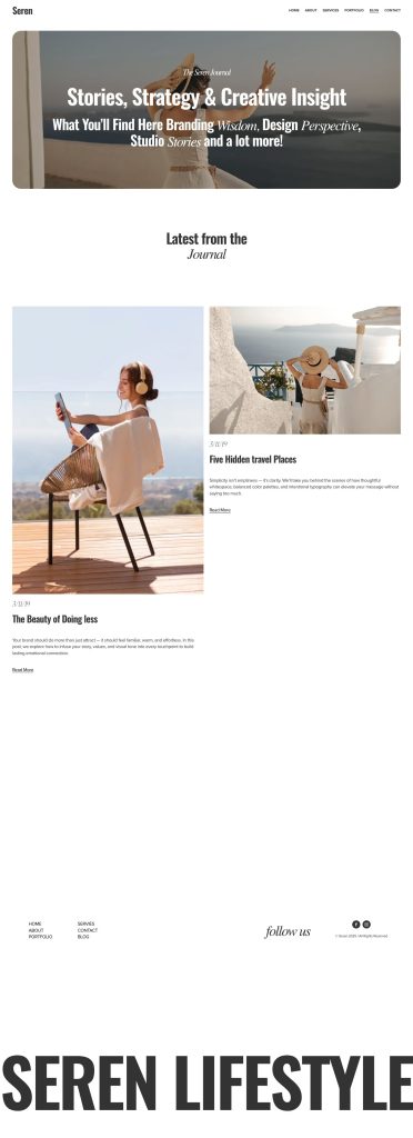 The Blog page of the Seren Squarespace template