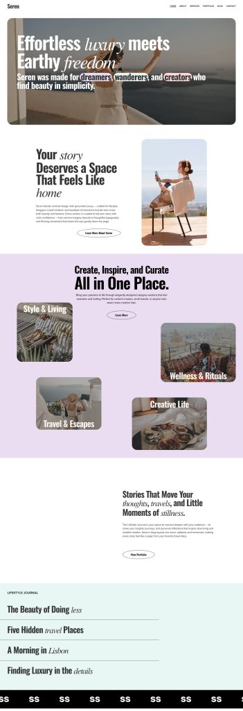 The Home page of the Seren Squarespace template