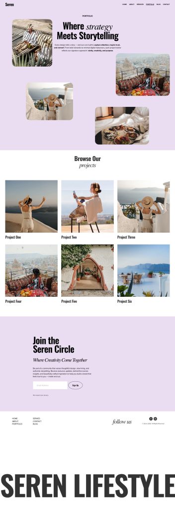 The Portfolio page of the Seren Squarespace template