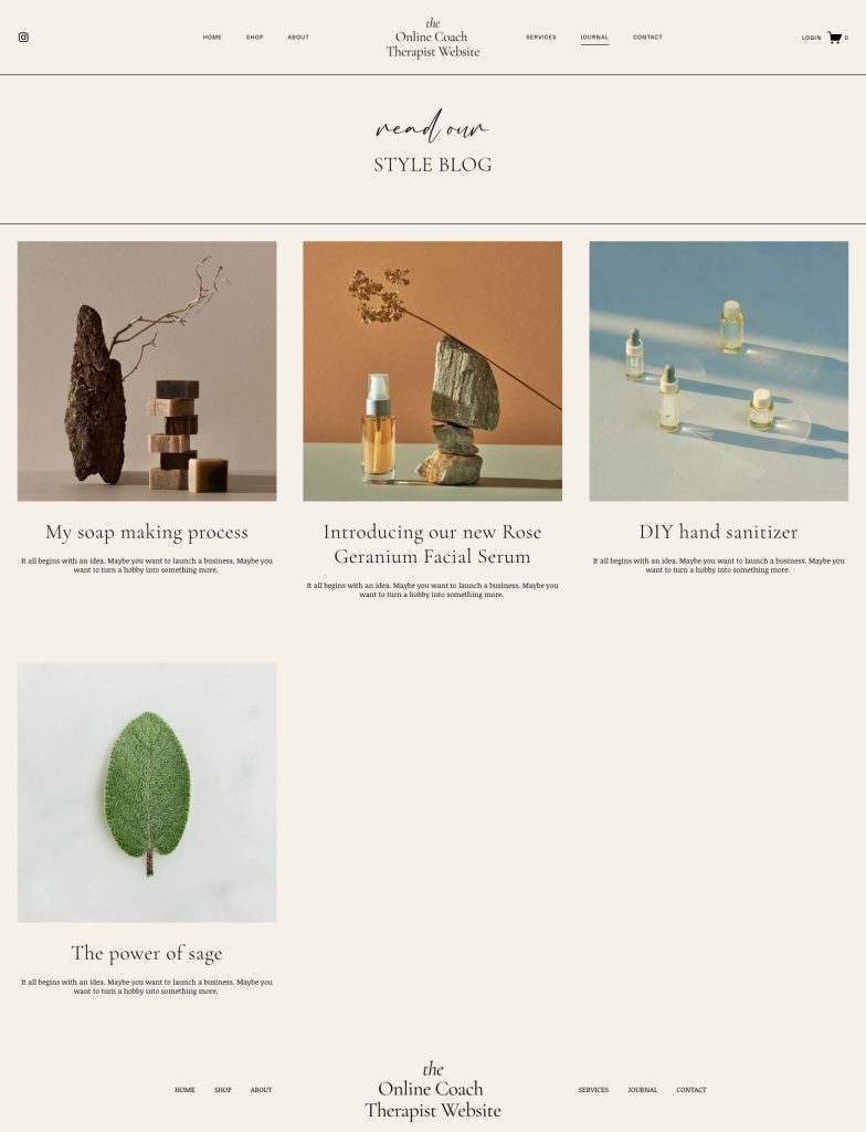 The Journal page of the Serene Squarespace template