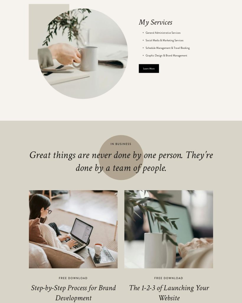 The Serenity template, shown on its live demo