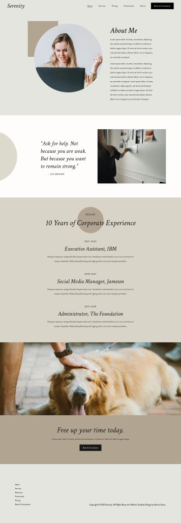 The About page of the Serenity Squarespace template