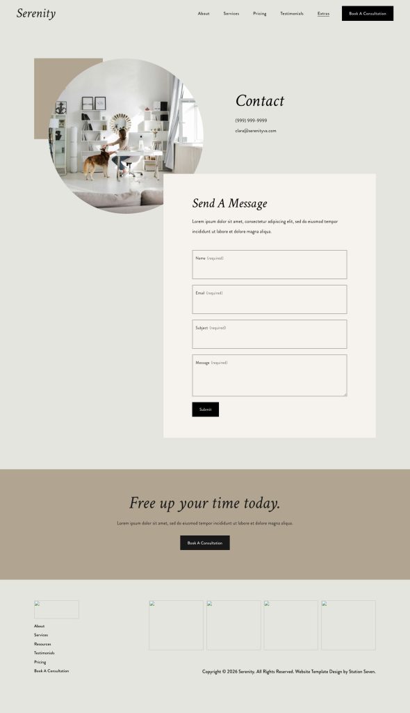 The Contact page of the Serenity Squarespace template