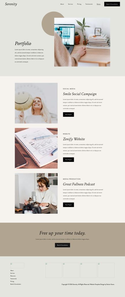 The Portfolio page of the Serenity Squarespace template