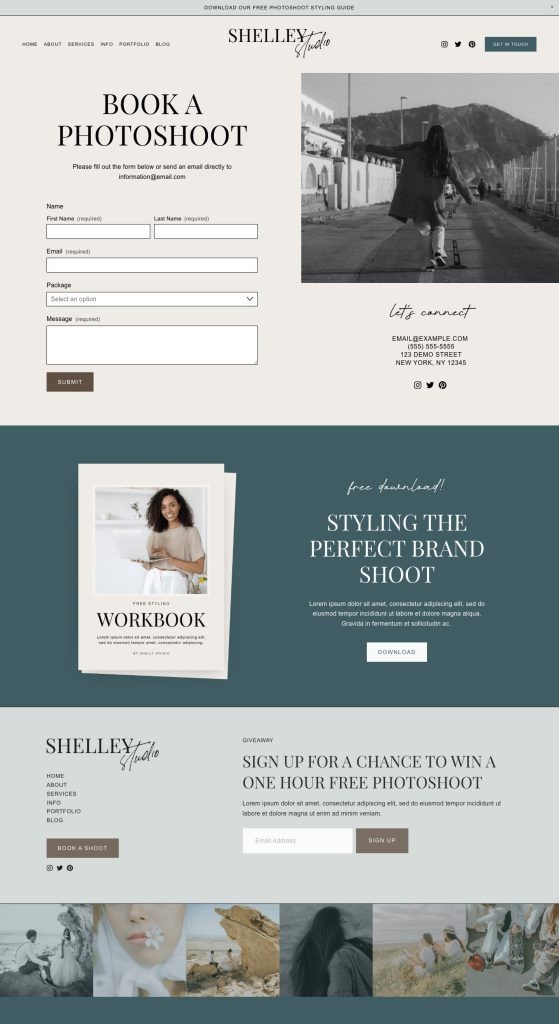 The Shelley Contact page, top to bottom