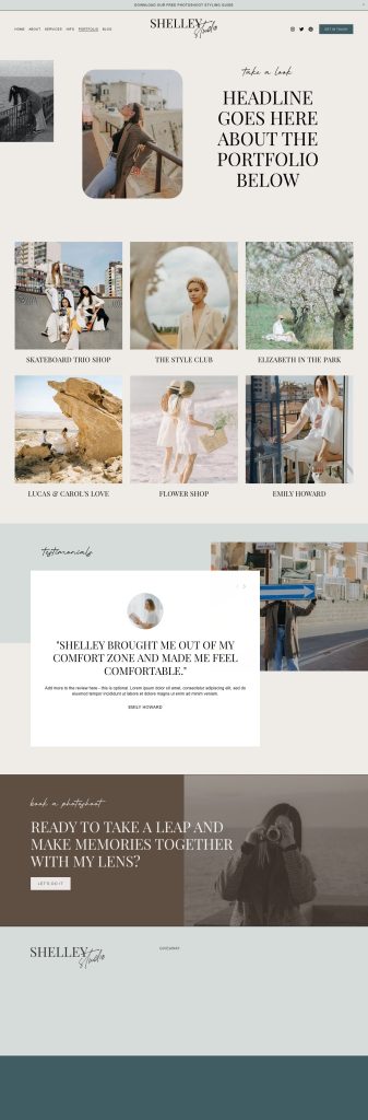 The Shelley Portfolio page, top to bottom