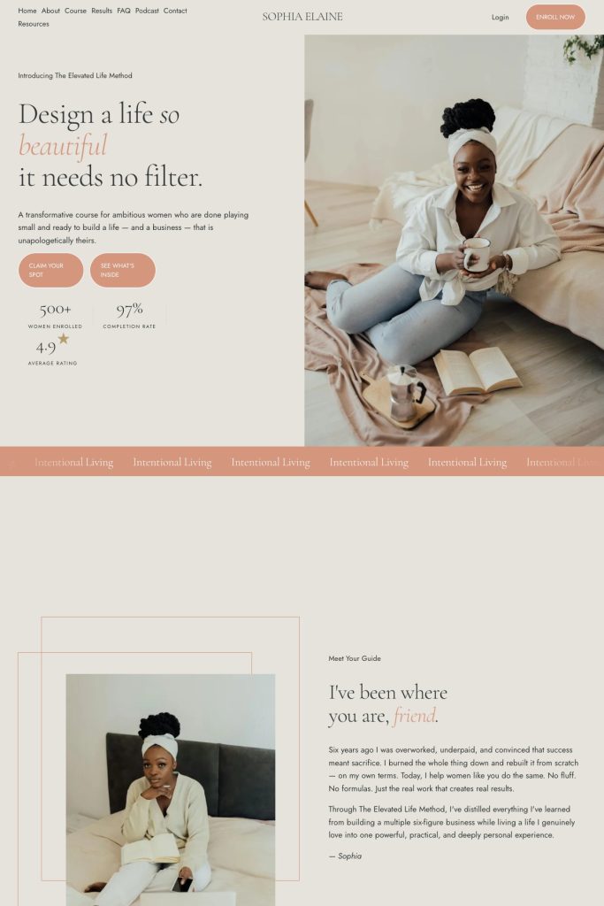 The Sophia template, shown on its live demo