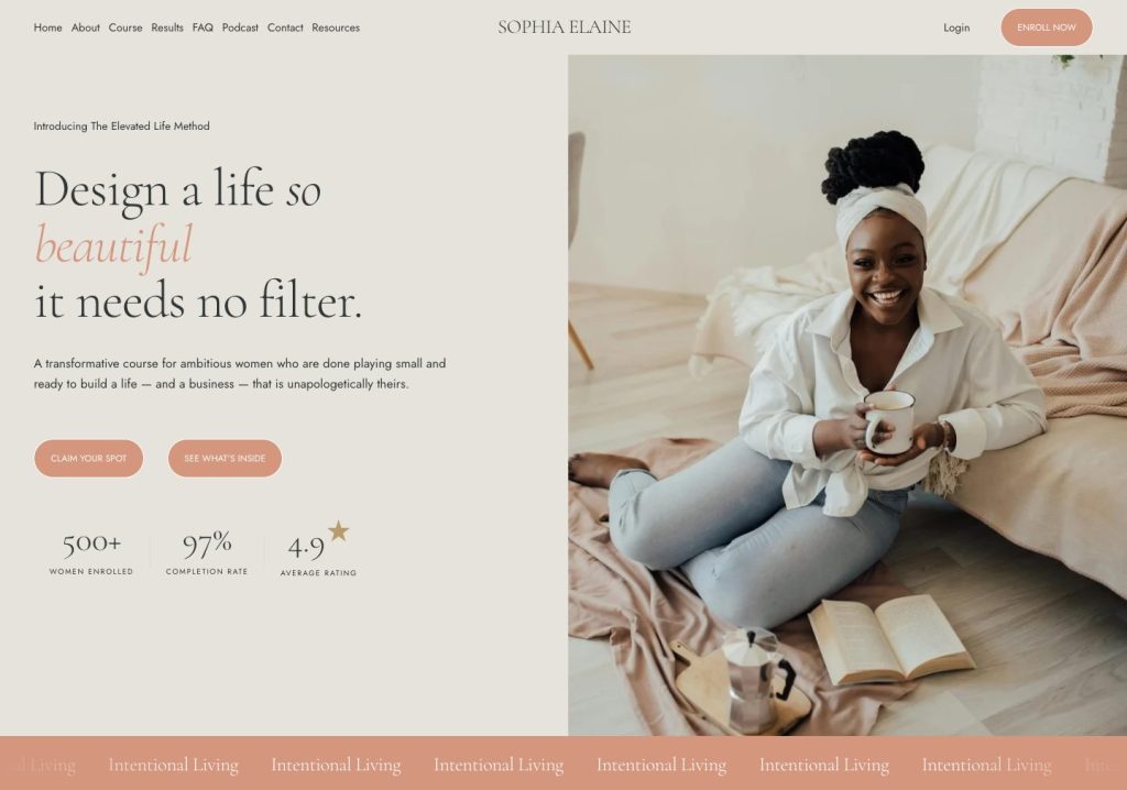 The Home section of the Sophia one-page template