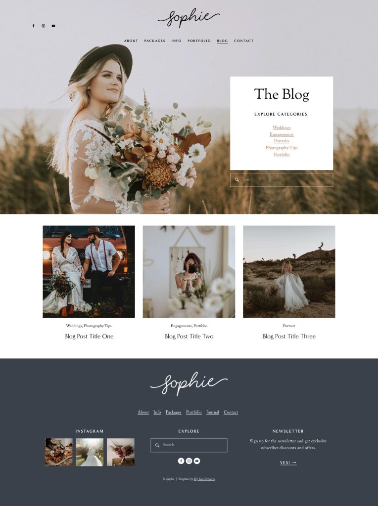 The Sophie Blog page, top to bottom